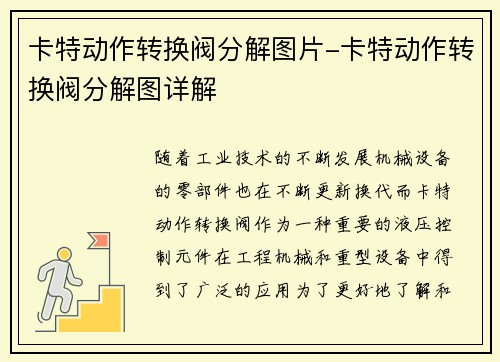 卡特动作转换阀分解图片-卡特动作转换阀分解图详解